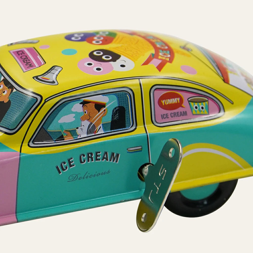 Vintage Yellow Wind-Up Tin Car Retro Collectible Toy Model Gift