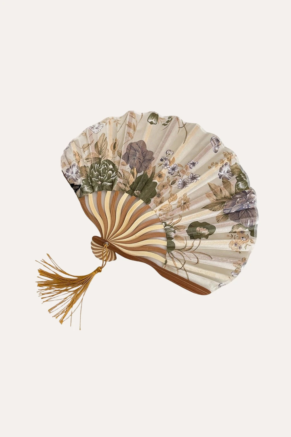 Chinese Floral Folding Hand Fan with Tassel for Wedding Decor