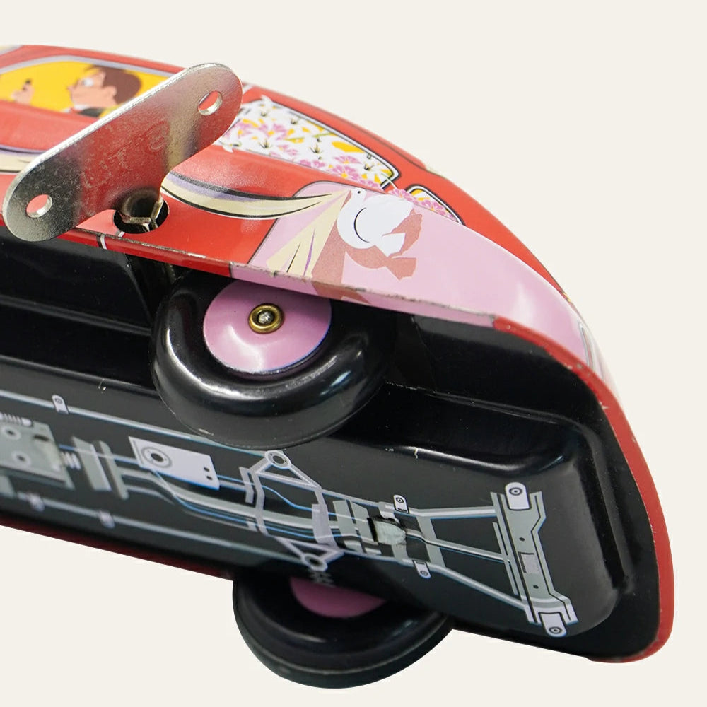 Vintage Red Wind-Up Tin Car Retro Collectible Toy Model Gift