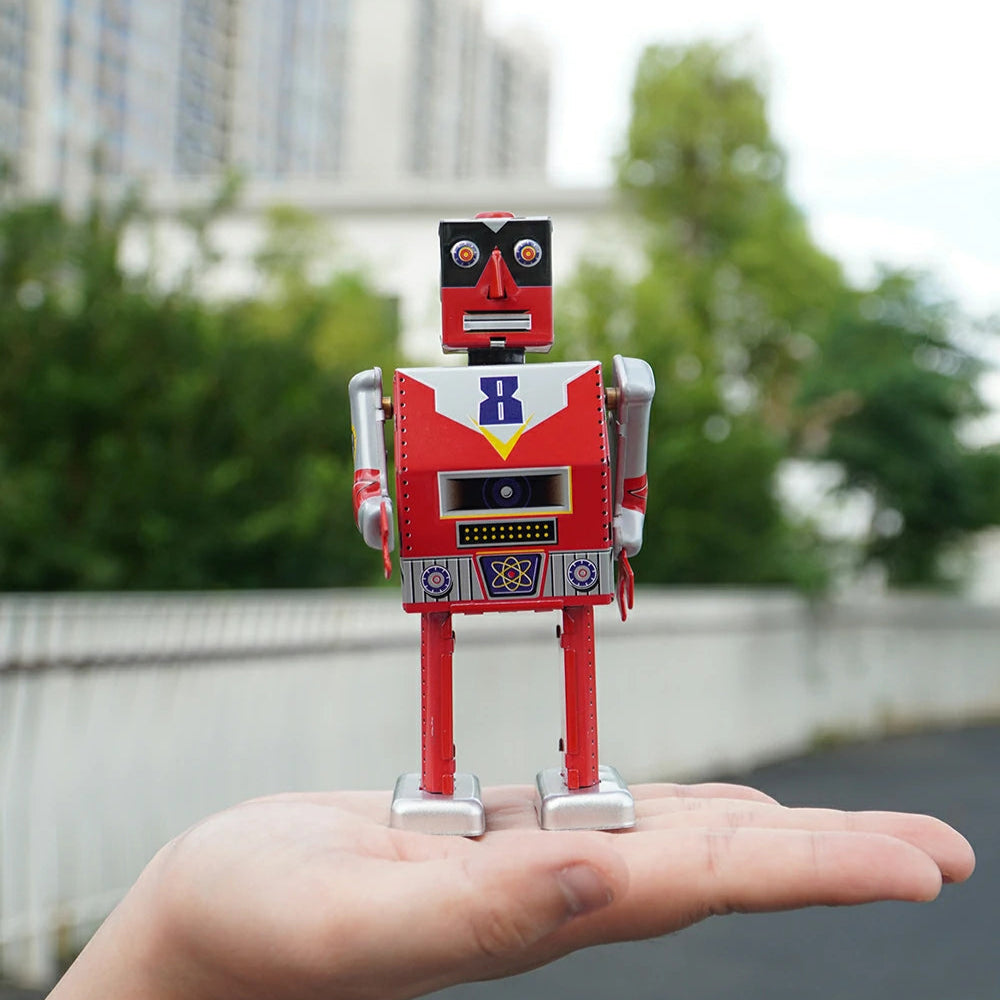 Vintage Red Tin Wind-Up Robot Collectible Adult Creative Gift