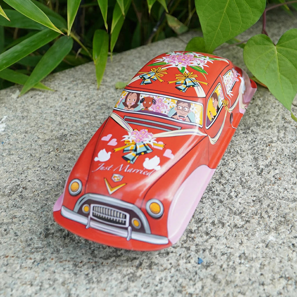 Vintage Red Wind-Up Tin Car Retro Collectible Toy Model Gift