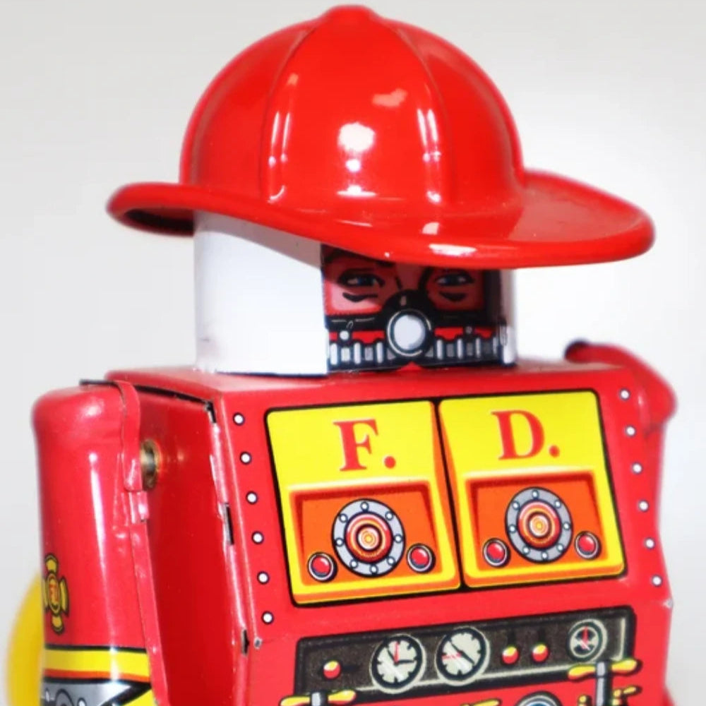 Vintage Fire Captain Tin Wind Up Robot Classic Collectible Gift for Adults