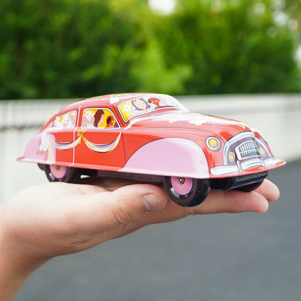 Vintage Red Wind-Up Tin Car Retro Collectible Toy Model Gift
