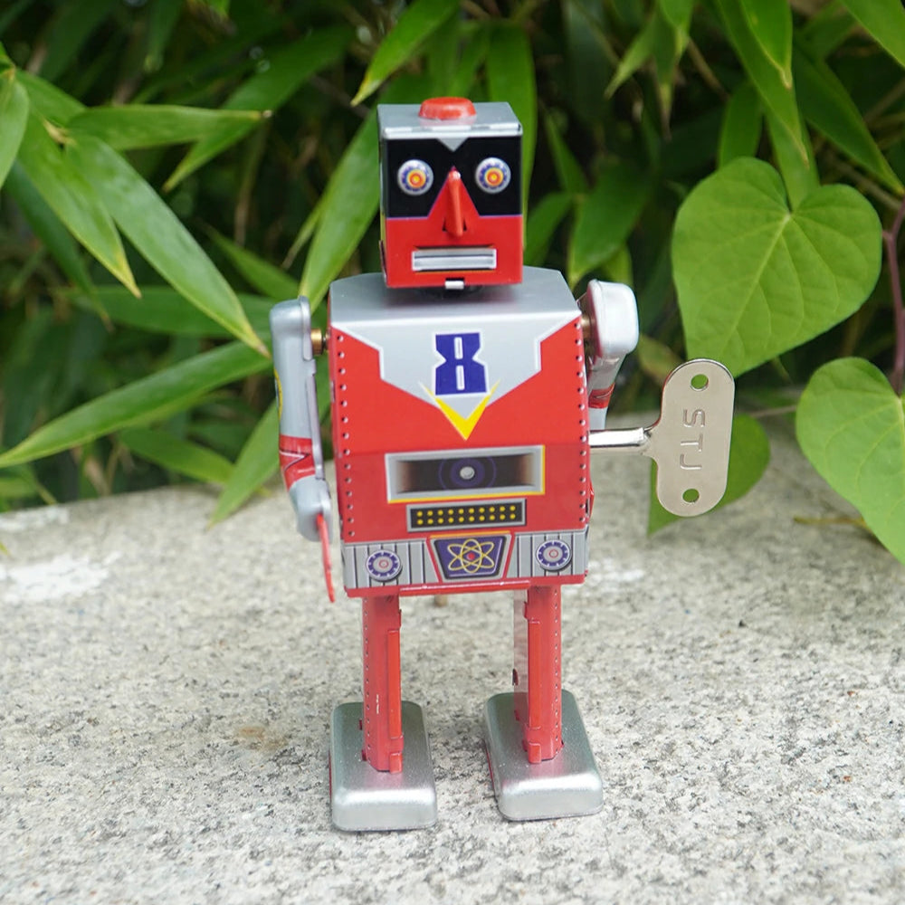 Vintage Red Tin Wind-Up Robot Collectible Adult Creative Gift