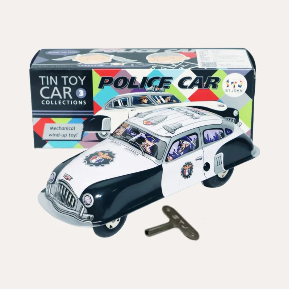 Retro Police Car Tin Wind Up Collectible Handmade Vehicle for Gift Giving