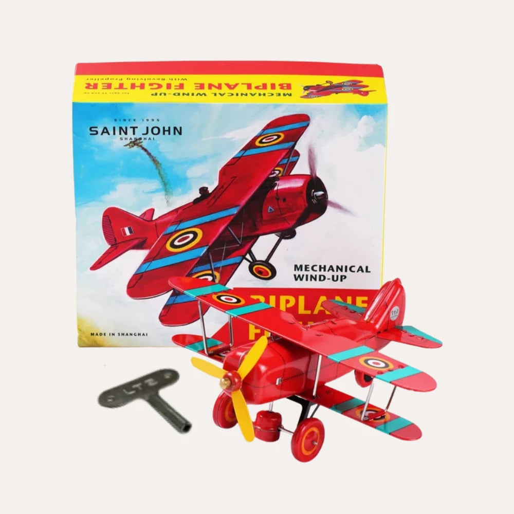 Handmade Biplane Fighter Retro Tin Plane Wind Up Model for Collectors and Gifts