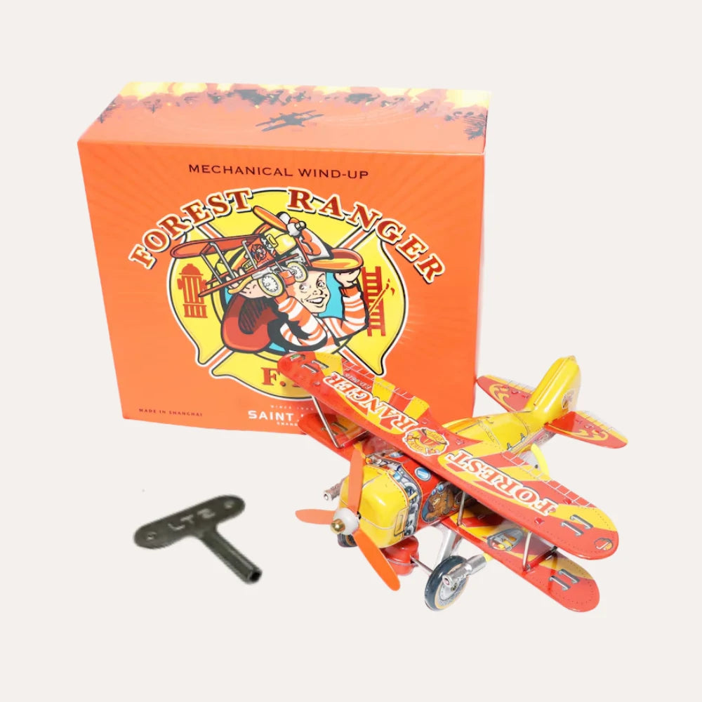 Vintage Style Forest Ranger Tin Wind Up Airplane Ideal Holiday Gift