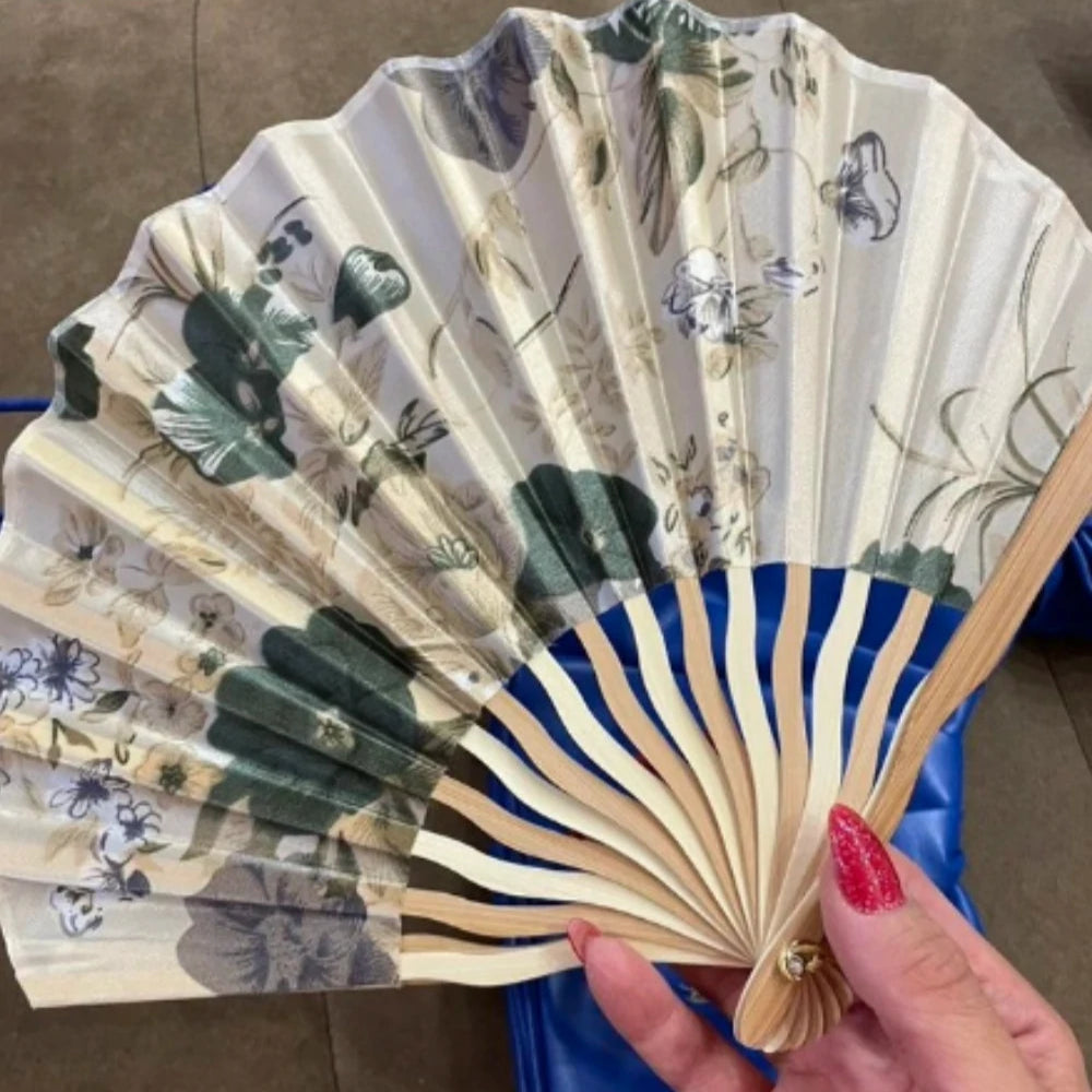 Chinese Floral Folding Hand Fan with Tassel for Wedding Decor