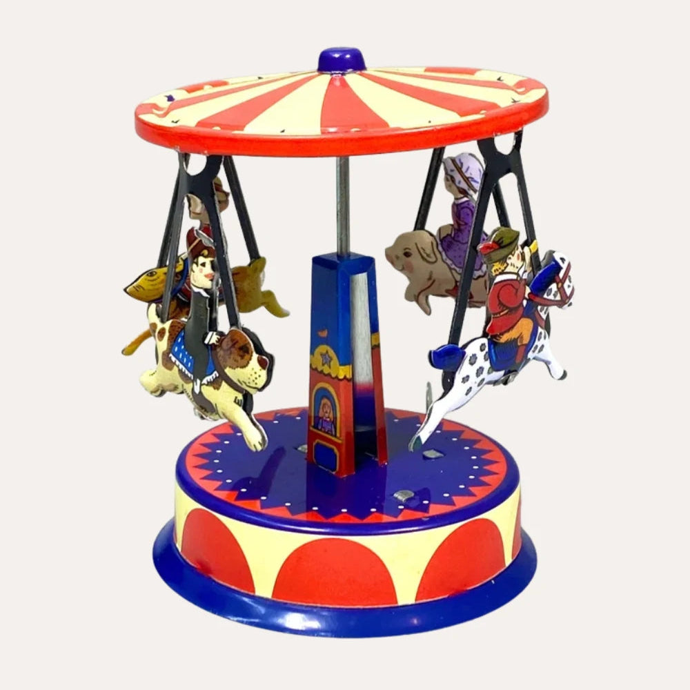 Retro Animal Carousel Tin Toy Wind Up Classic Collectible Perfect for Christmas