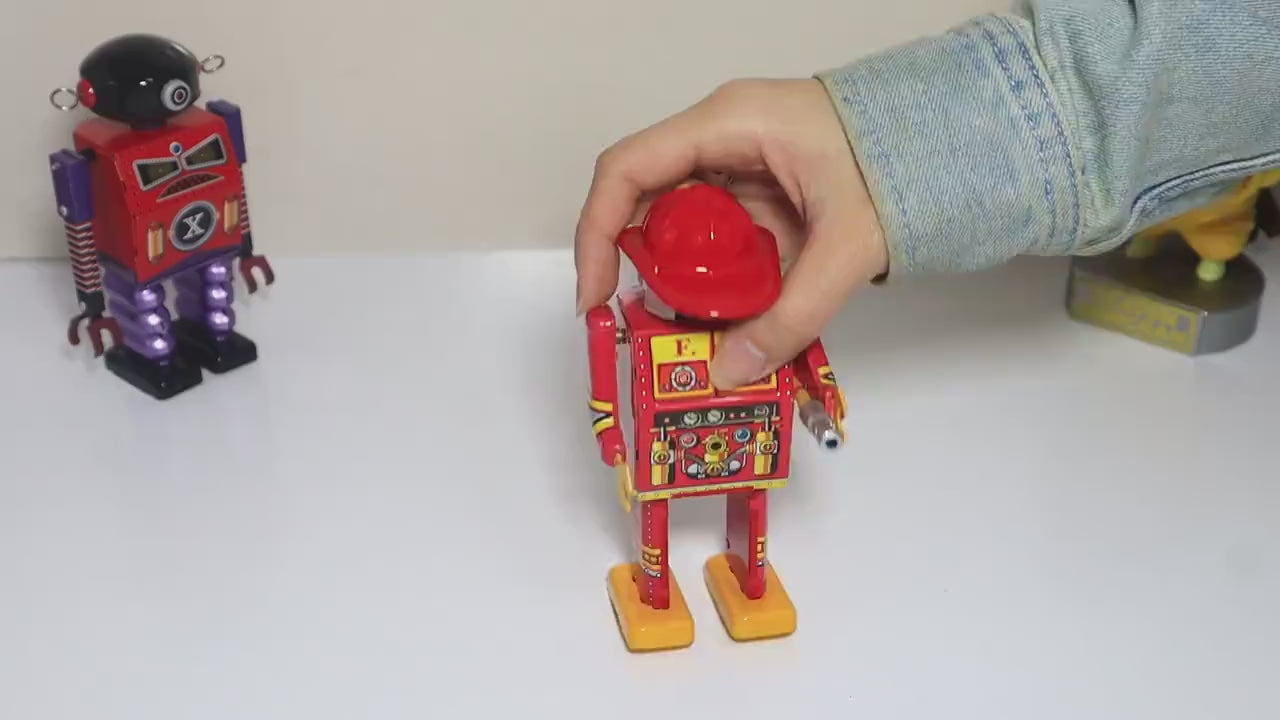 Vintage Fire Captain Tin Wind Up Robot Classic Collectible Gift for Adults