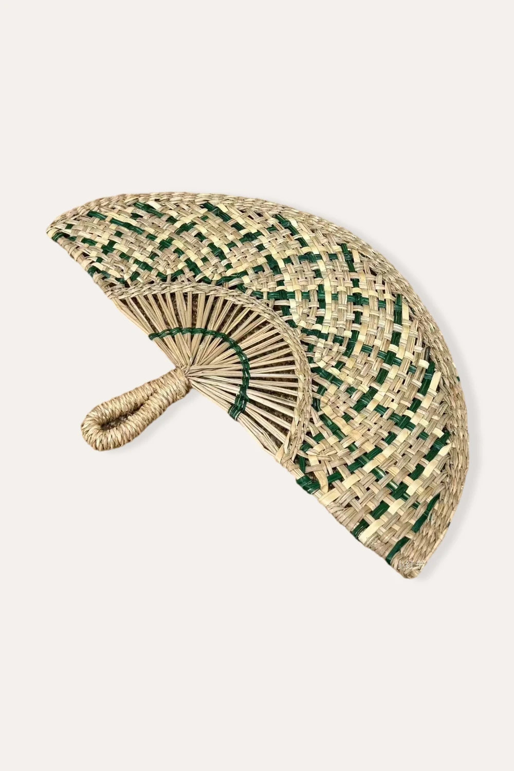 Natural Blue Woven Straw Hand Fan Eco Friendly Summer Cooling Gift