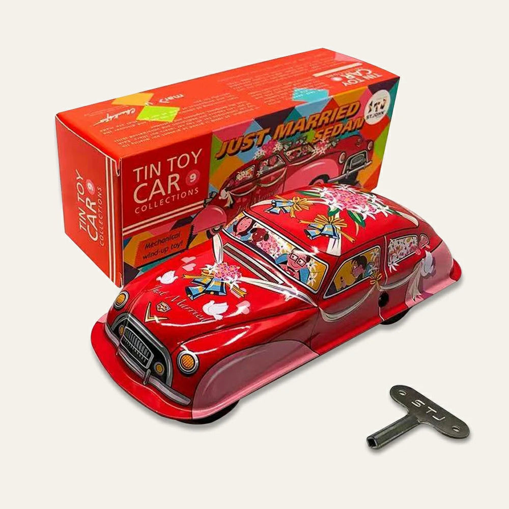 Vintage Red Wind-Up Tin Car Retro Collectible Toy Model Gift