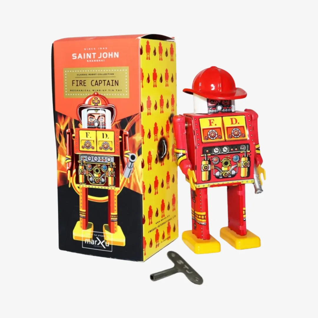 Vintage Fire Captain Tin Wind Up Robot Classic Collectible Gift for Adults