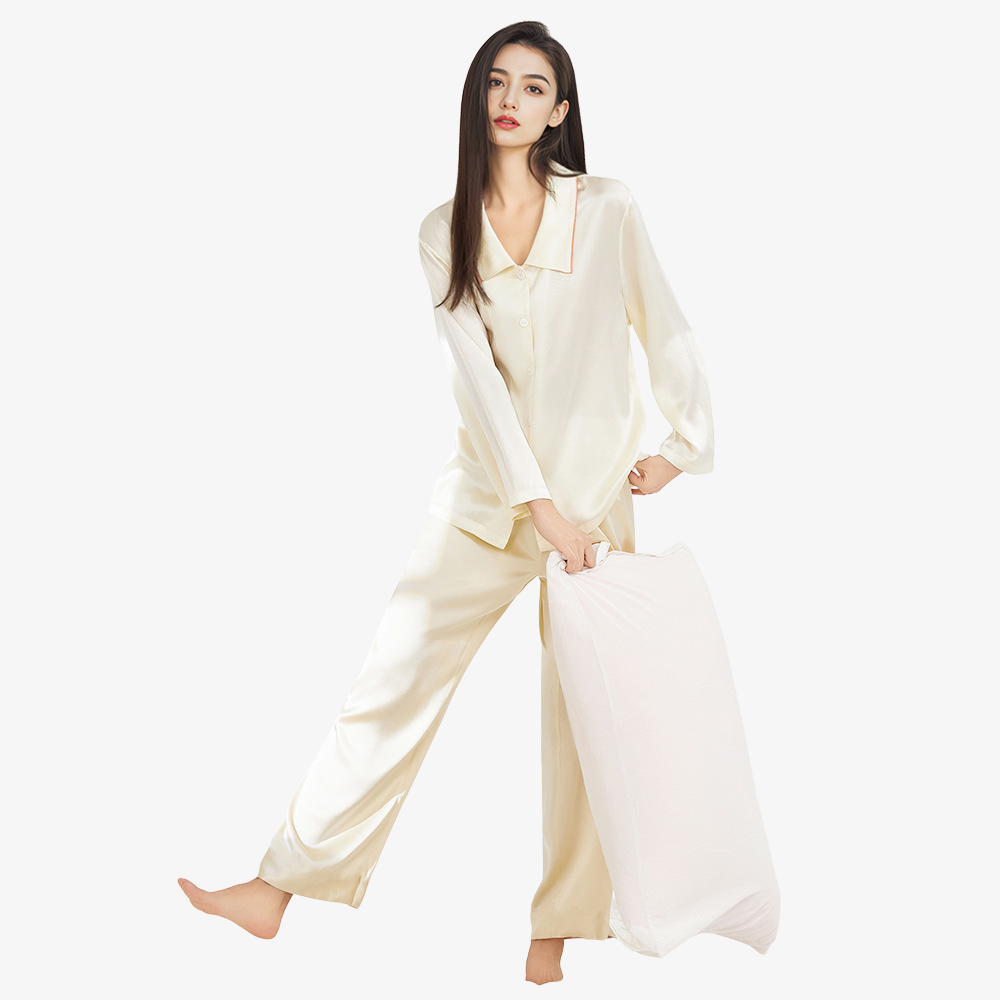 16 Momme 100% Mulberry Silk Long-Sleeve Loose Pajama Set