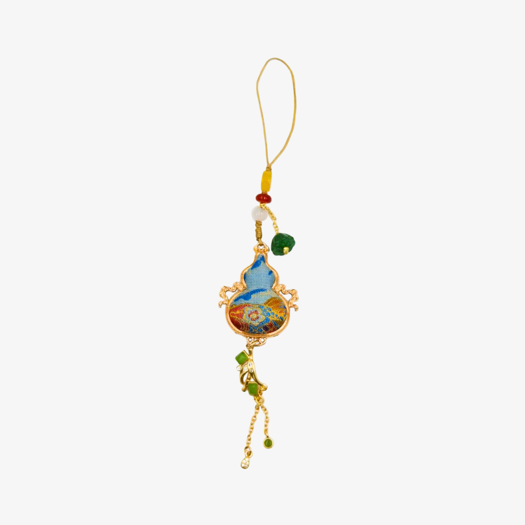 Song Brocade Mini Gourd Charm Blue Mulberry Silk Pendant