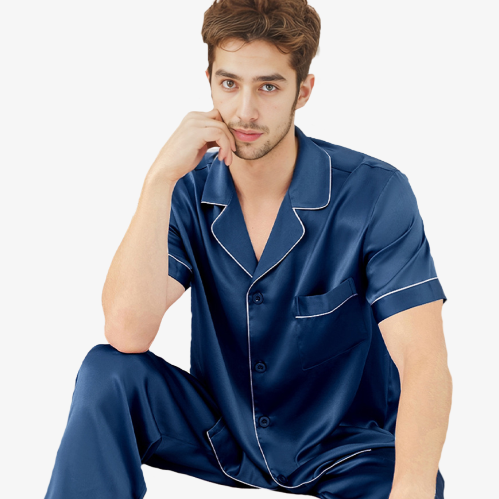16 Momme 100% Mulberry Silk Short-Sleeve Pajama Set for Men