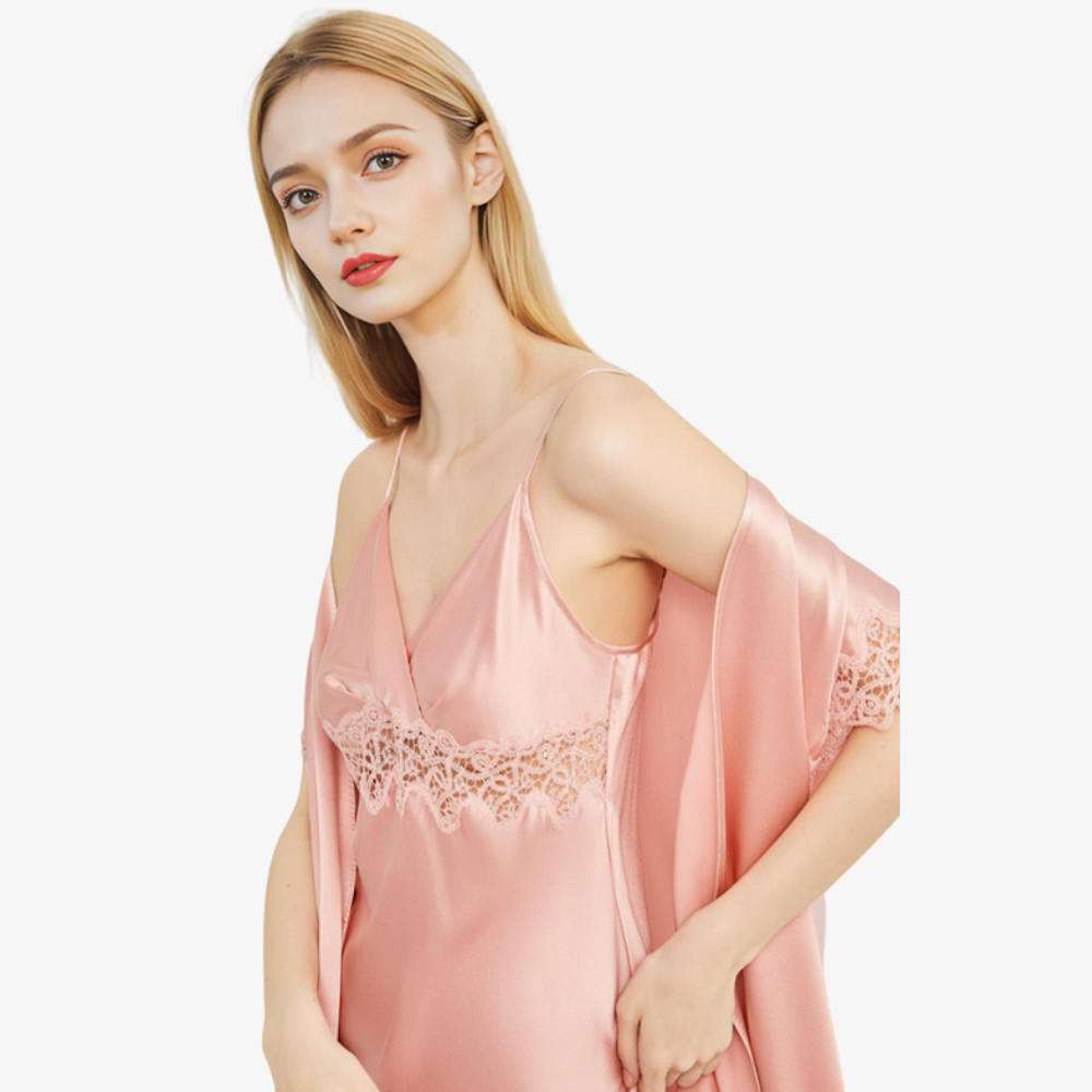 19 Momme 100% Mulberry Silk Camisole Short Nightgown & Robe Set