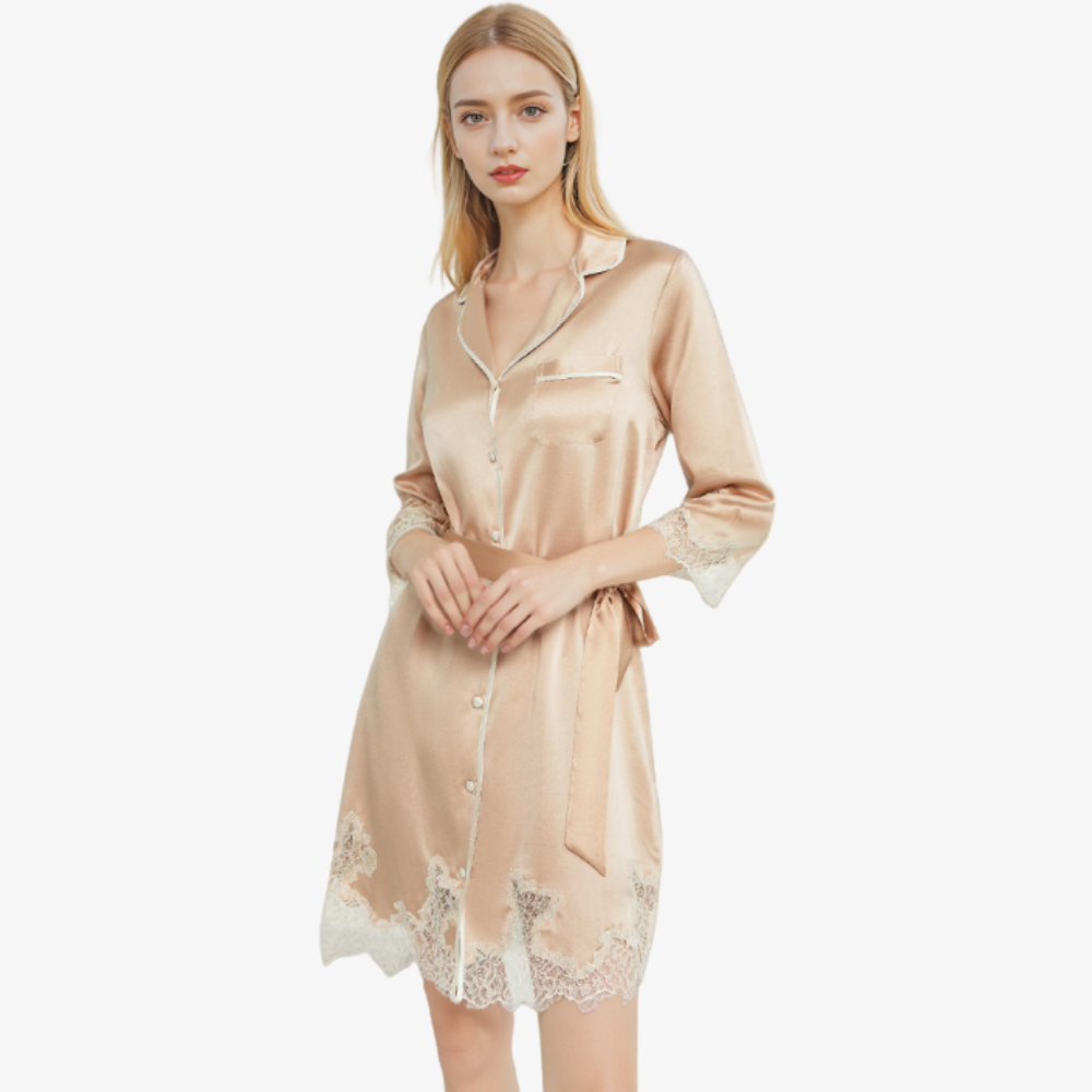 19 Momme 100% Mulberry Silk Sheer Lace Nightgown