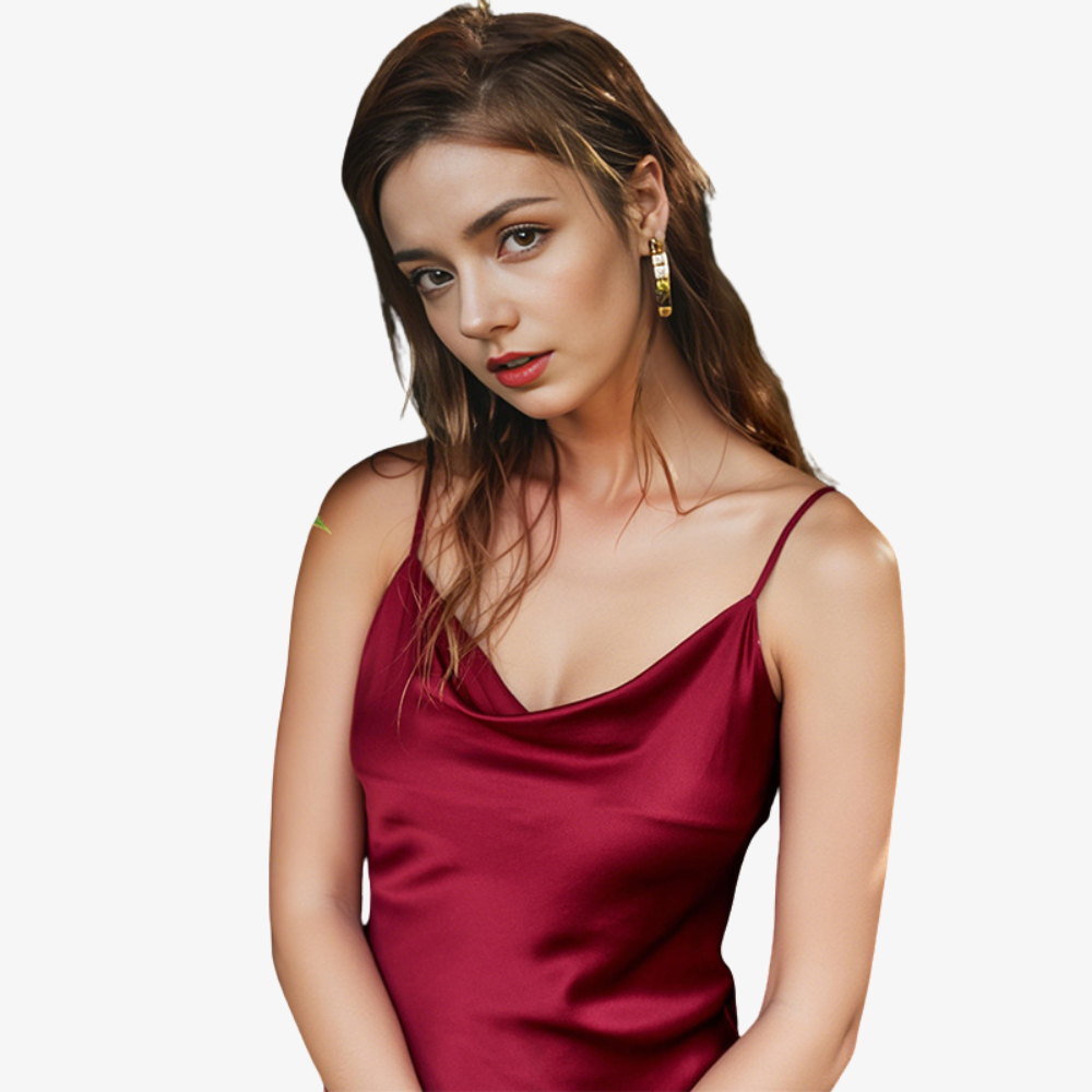 19 Momme 100% Mulberry Silk Cowl-Neck Slit Nightgown