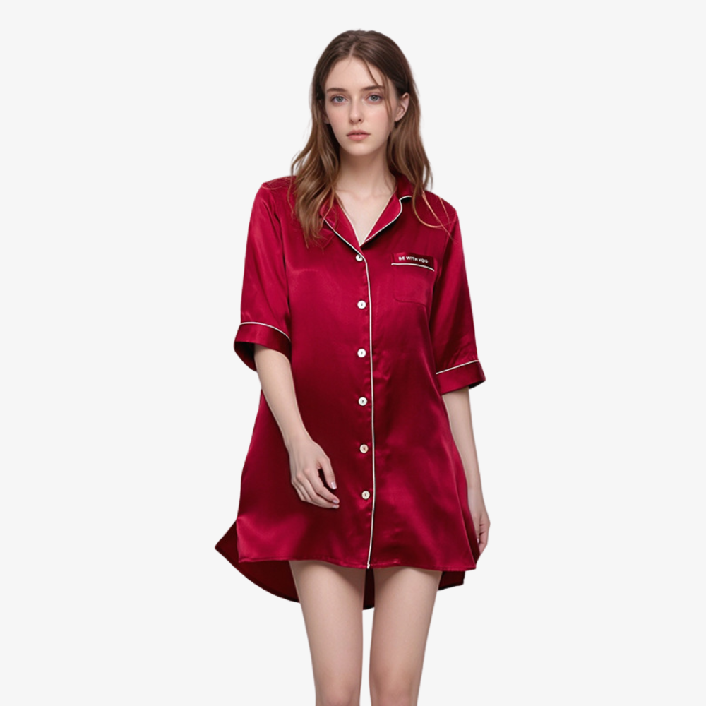 16 Momme 100% Mulberry Silk Mid-Length Shirt Dress Sleepwear