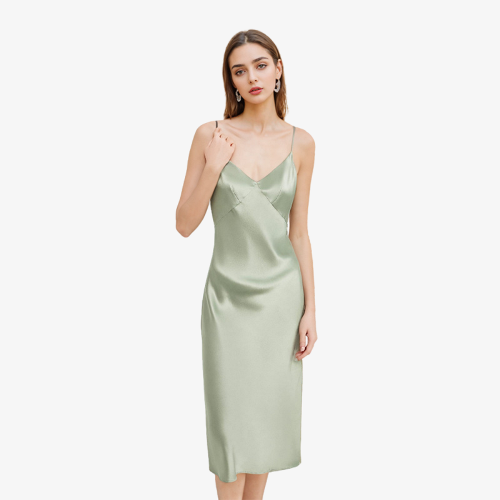 19 Momme 100% Mulberry Silk Mid-Length Camisole Nightgown