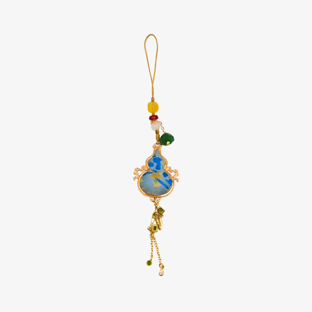 Song Brocade Mini Gourd Charm Blue Mulberry Silk Pendant
