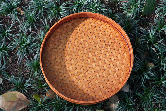 Panier de rangement rond en bambou en forme d'écaille de tortue