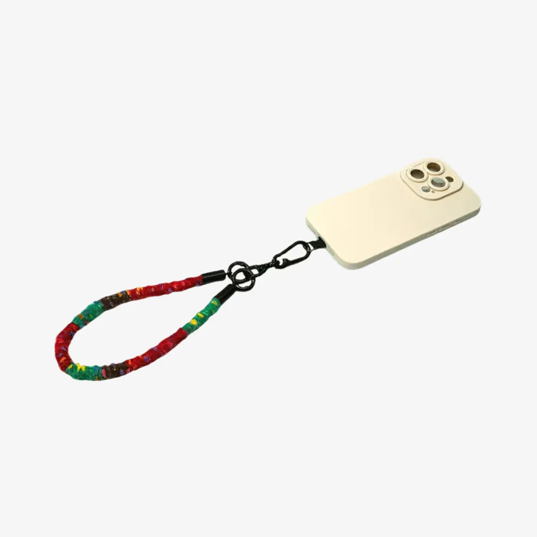 Handwoven Red Green Plush Phone Strap