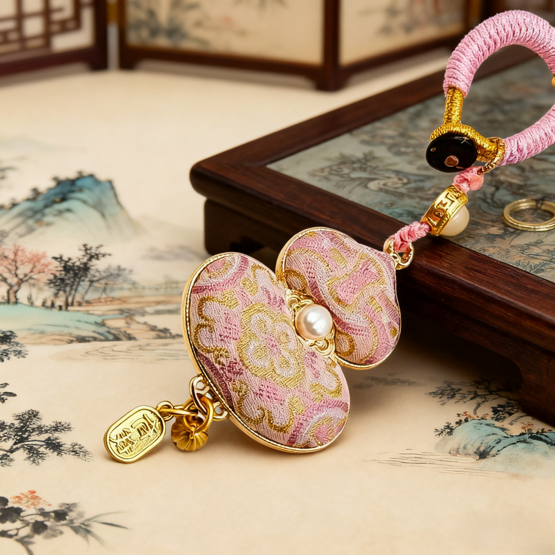 Song Brocade Gourd Charm Tassel Pink Gold Mulberry Silk Pendant