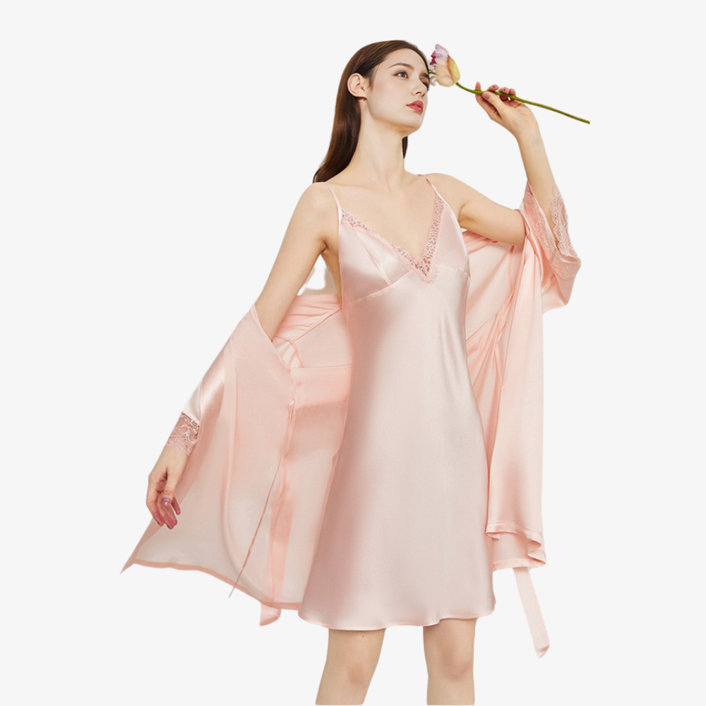 16 Momme 100% Mulberry Silk Camisole Nightgown 2-Piece Set