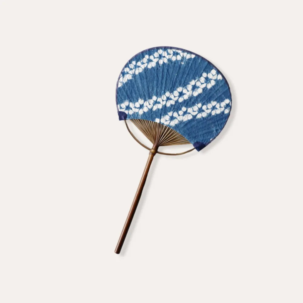 Hand Fan Handmade Tie Dye Cotton Bamboo Handle