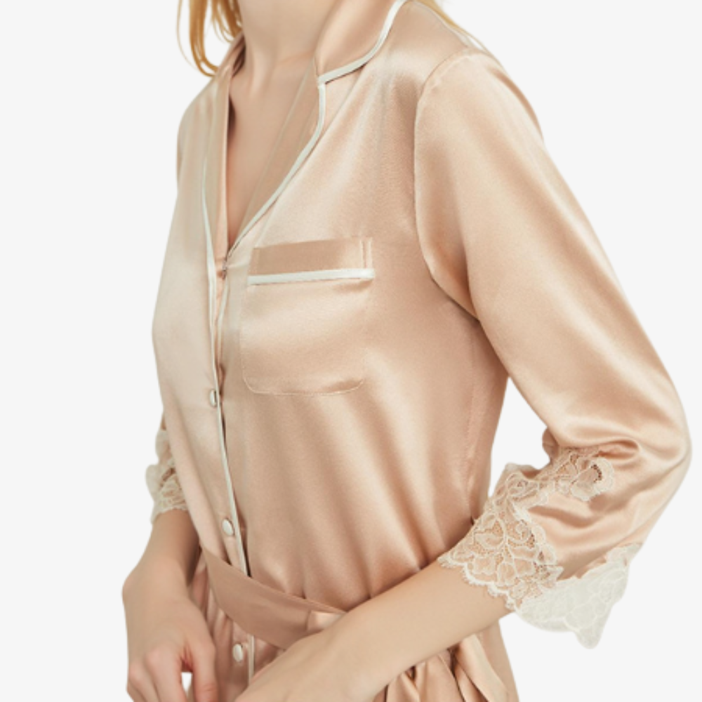 19 Momme 100% Mulberry Silk Sheer Lace Nightgown