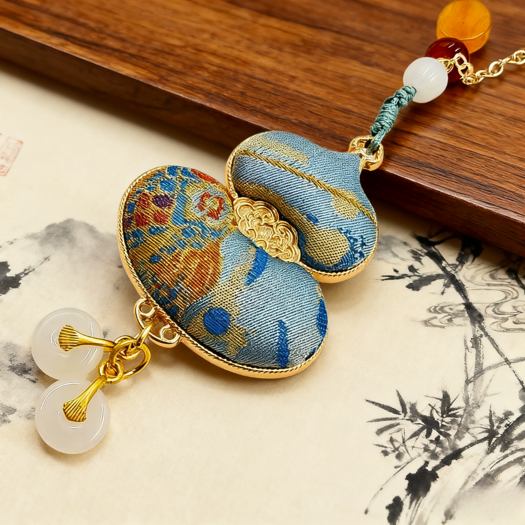 Song Brocade Gourd Charm Blue Mulberry Silk Pendant