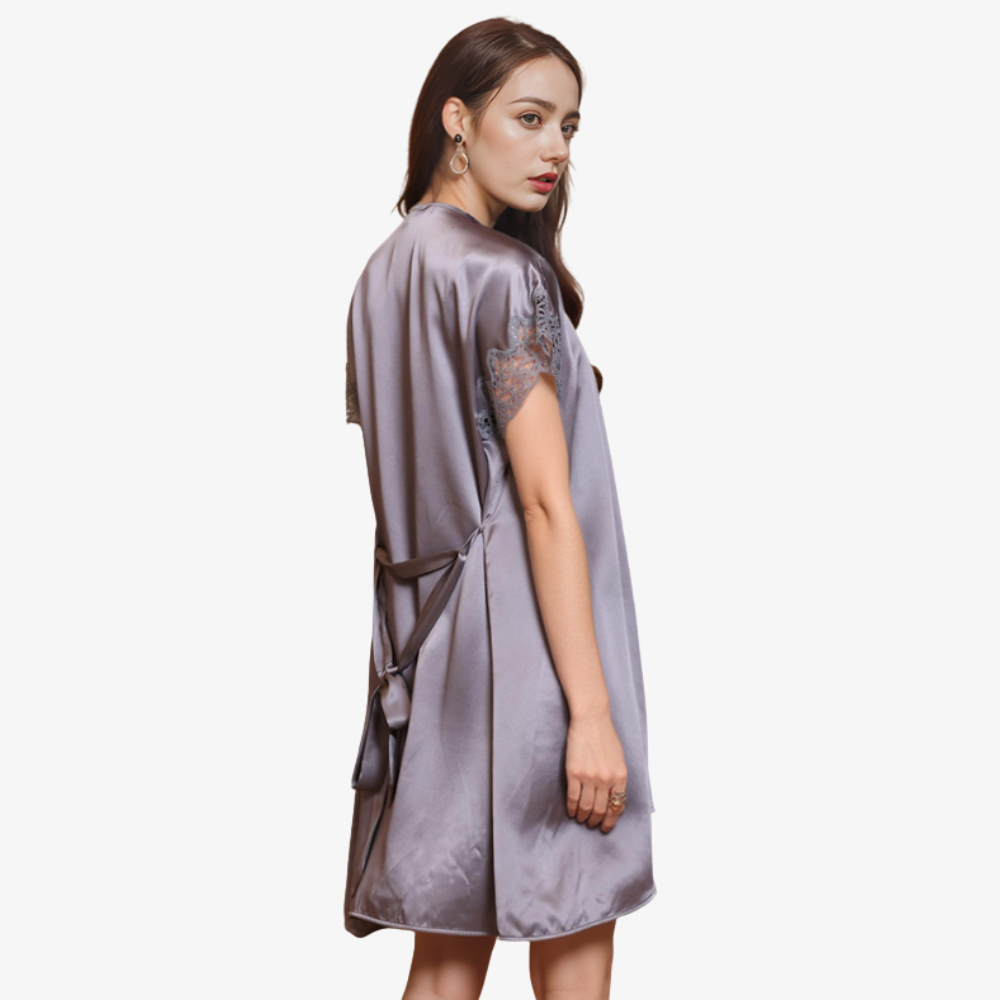 19 Momme 100% Mulberry Silk Camisole Short Nightgown & Robe Set