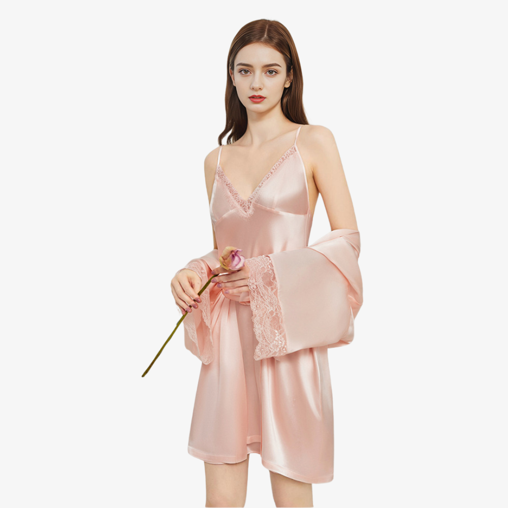 16 Momme 100% Mulberry Silk Camisole Nightgown 2-Piece Set