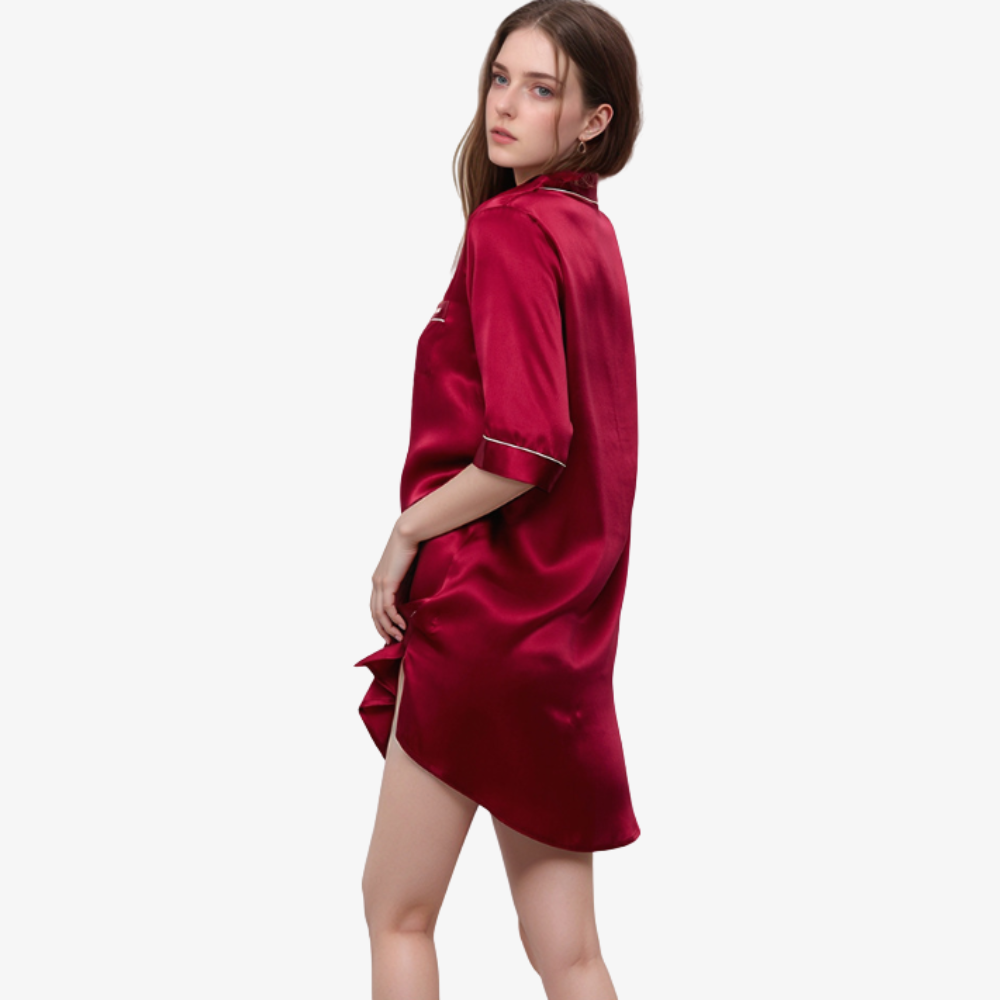 16 Momme 100% Mulberry Silk Mid-Length Shirt Dress Sleepwear