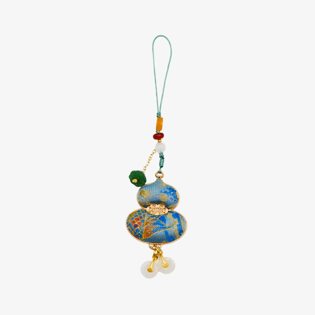 Song Brocade Gourd Charm Blue Mulberry Silk Pendant