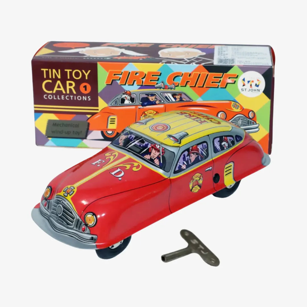 Fire Chief Retro Wind Up Tin Car Vintage Collectible Toy Design Saint John