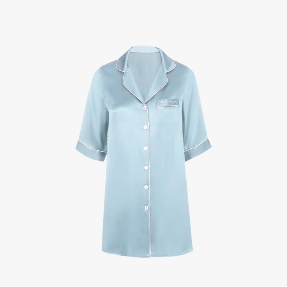 16 Momme 100% Mulberry Silk Mid-Length Shirt Dress Sleepwear