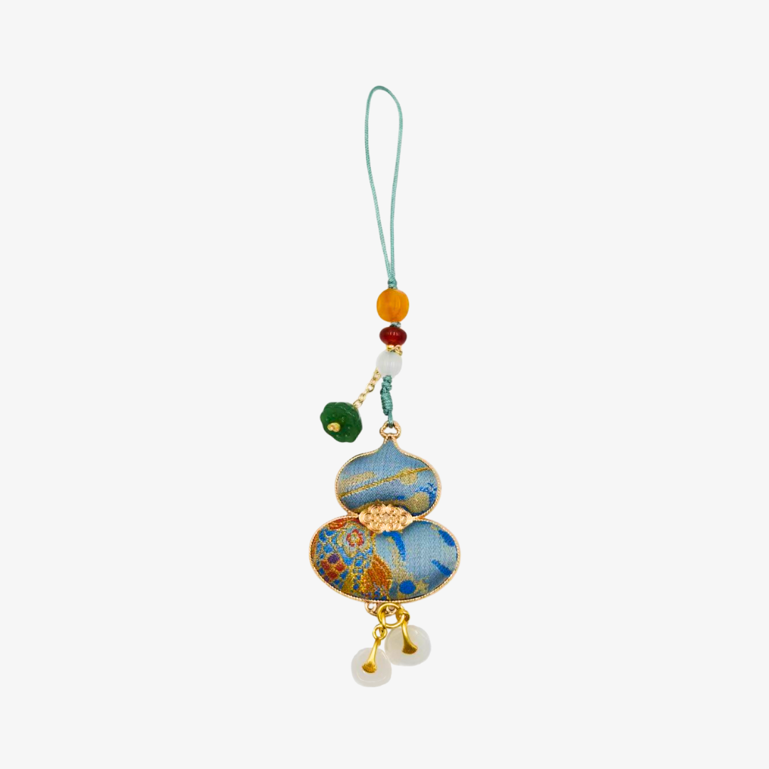 Song Brocade Gourd Charm Blue Mulberry Silk Pendant