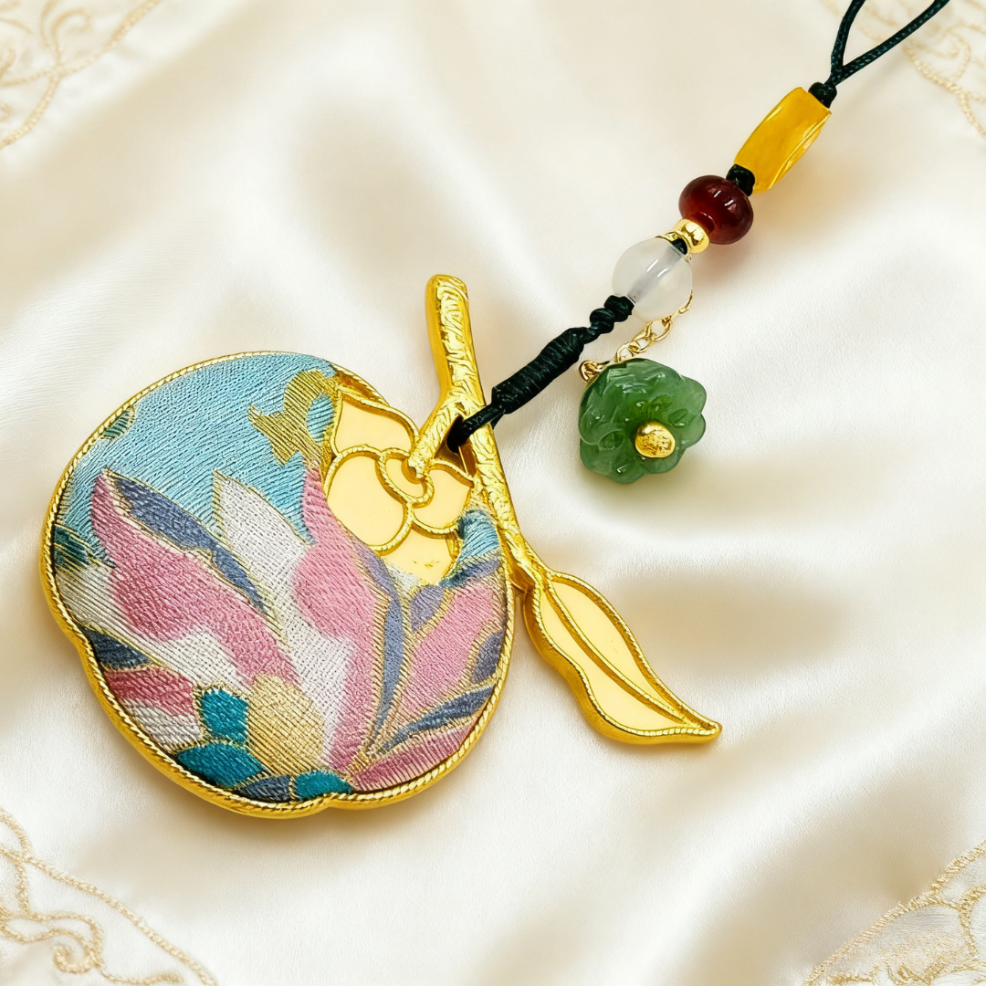 Song Brocade Apple Charm Blue Pink Mulberry Silk Pendant