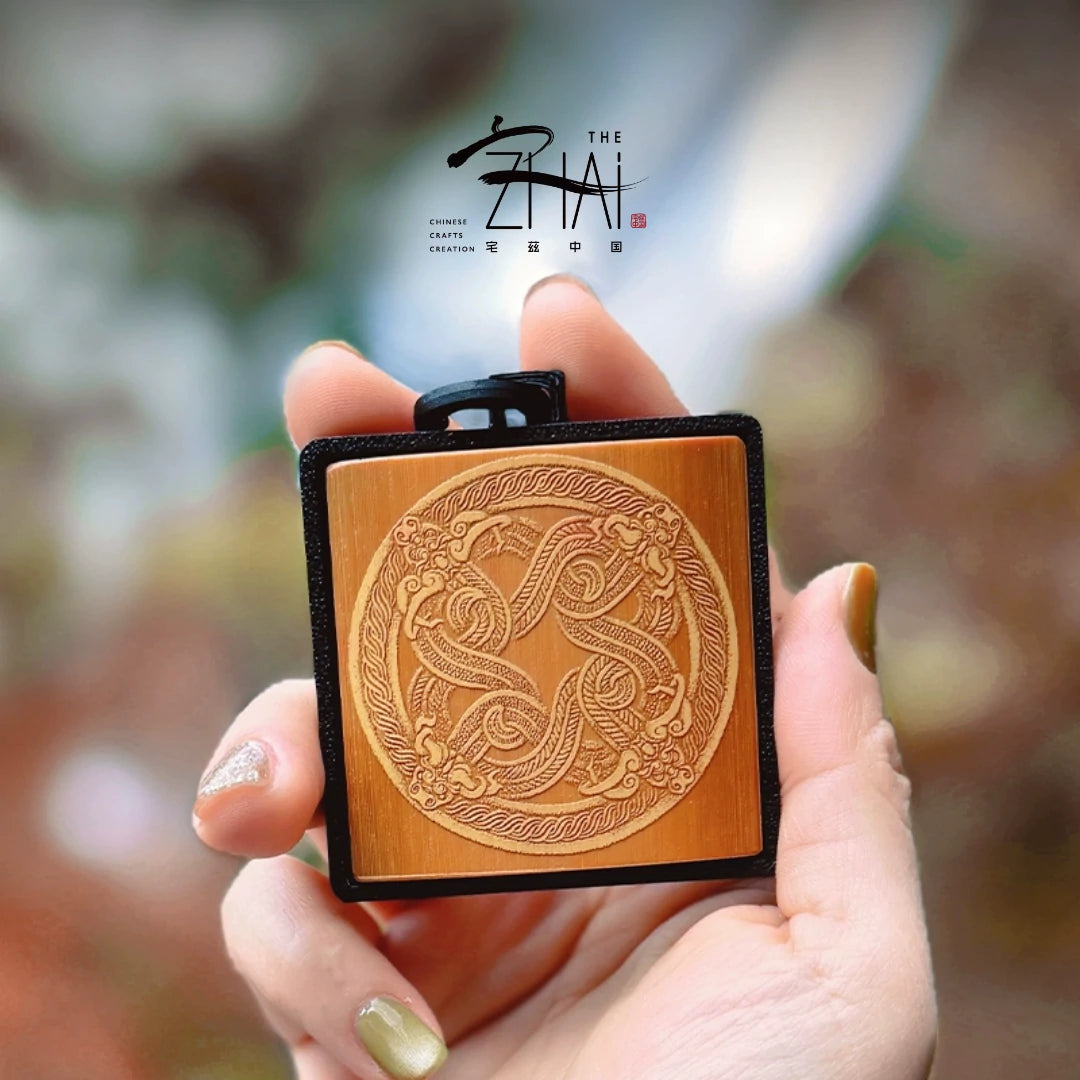 Four Chi Dragons Bringing Wealth’ Qing Bamboo Carved Phone Pendant