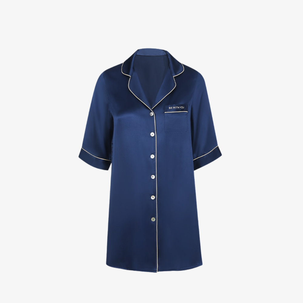 16 Momme 100% Mulberry Silk Mid-Length Shirt Dress Sleepwear