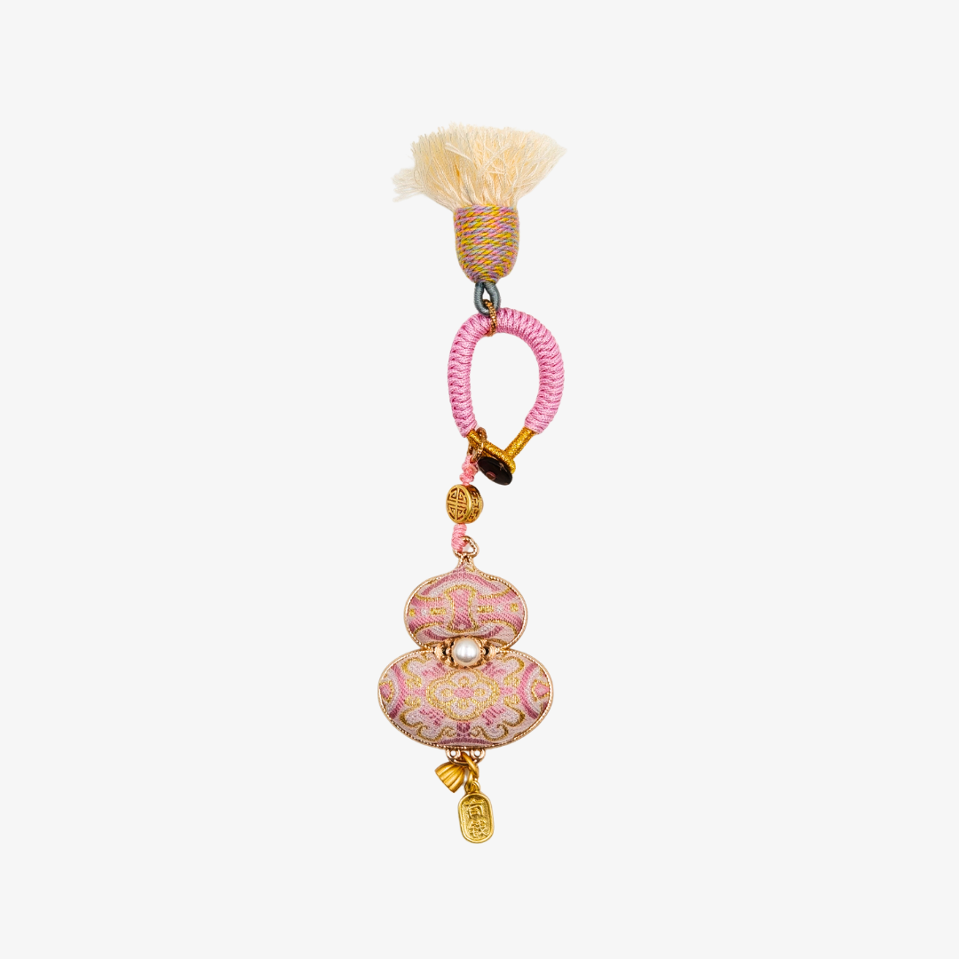 Song Brocade Gourd Charm Tassel Pink Gold Mulberry Silk Pendant