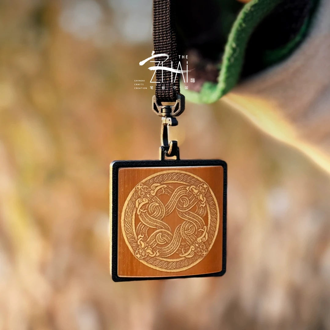 Four Chi Dragons Bringing Wealth’ Qing Bamboo Carved Phone Pendant