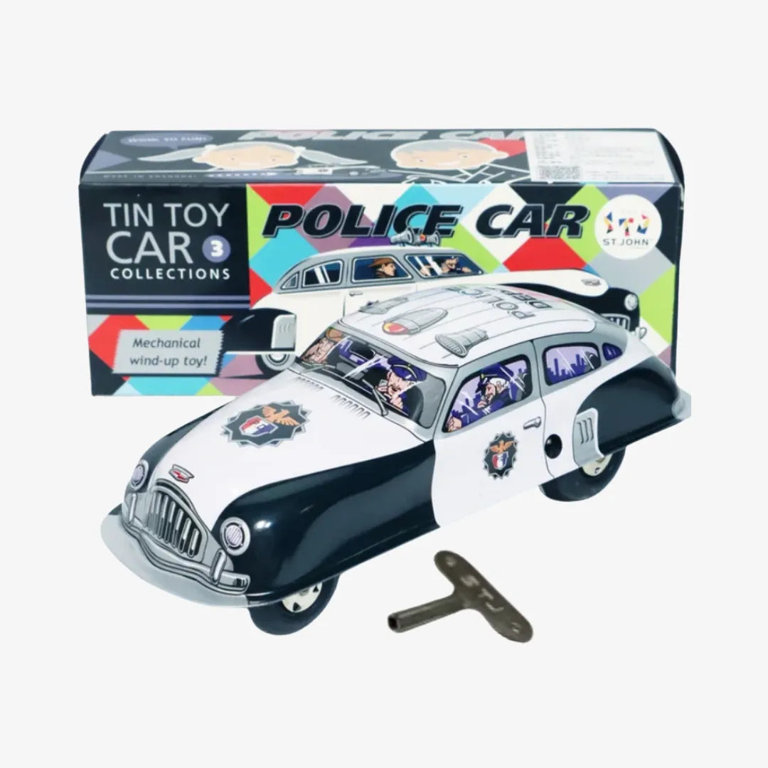 Retro Police Car Tin Wind Up Collectible Handmade Vehicle for Gift Giving