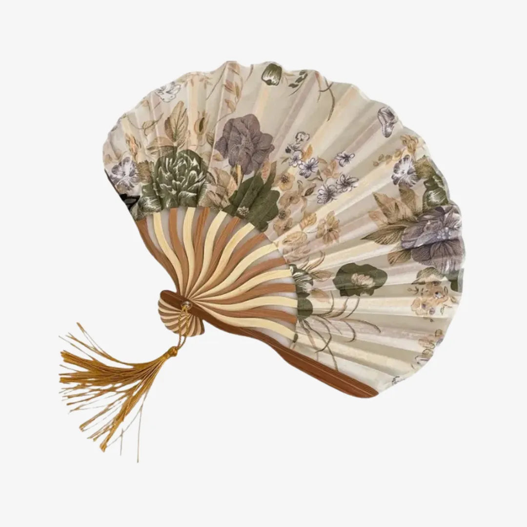Chinese Floral Folding Hand Fan with Tassel for Wedding Decor