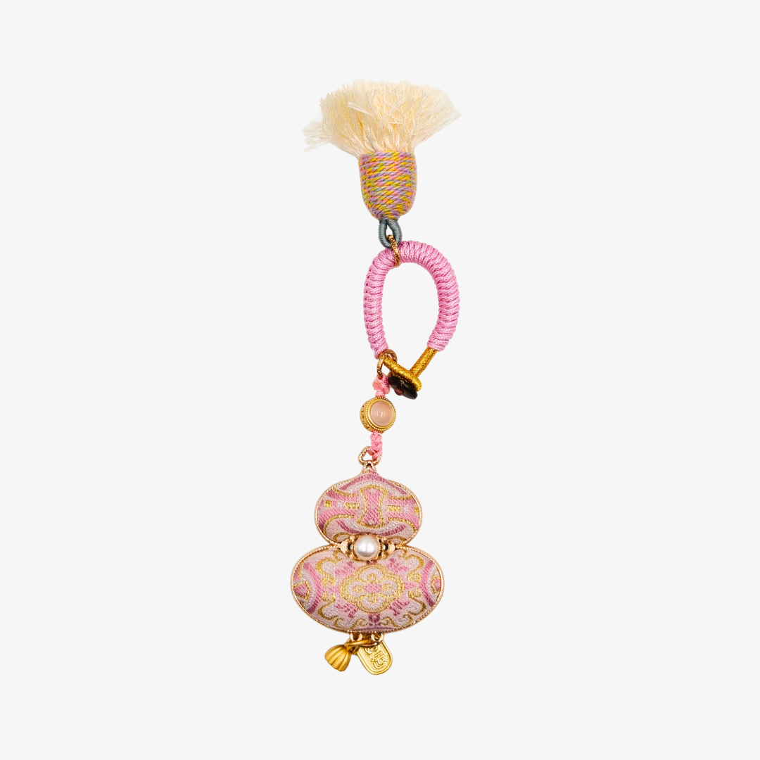 Song Brocade Gourd Charm Tassel Pink Gold Mulberry Silk Pendant