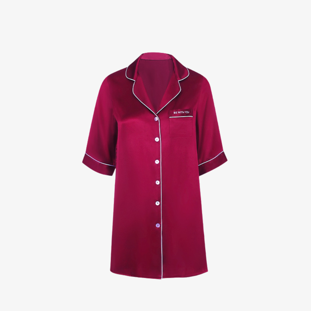 16 Momme 100% Mulberry Silk Mid-Length Shirt Dress Sleepwear