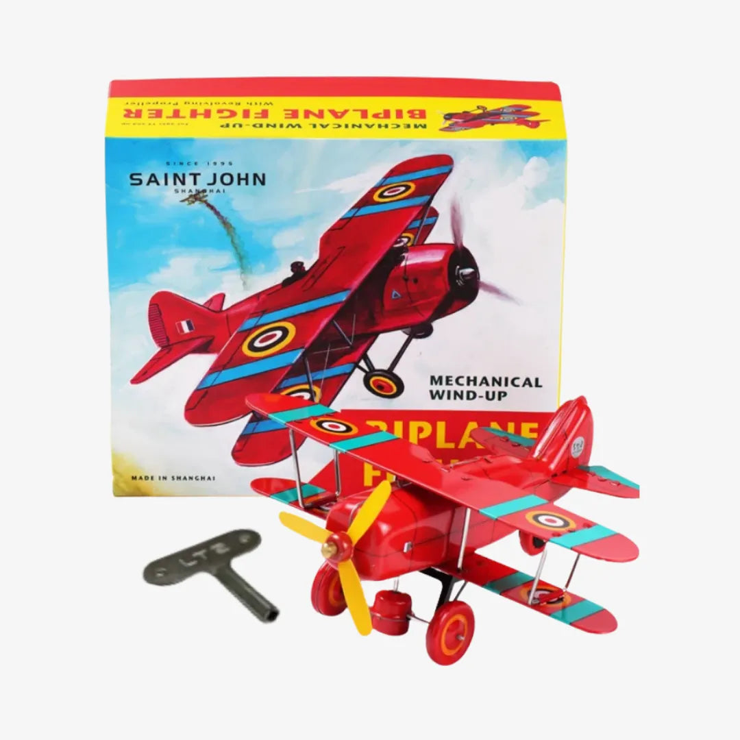 Handmade Biplane Fighter Retro Tin Plane Wind Up Model for Collectors and Gifts